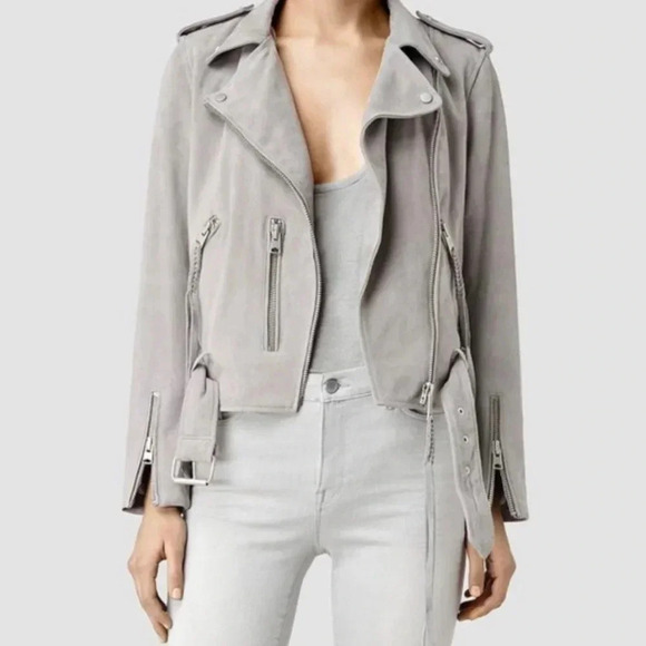 ALLSAINTS Plait Balfern Goat Leather Zip Up Biker Moto Jacket Size 2 - Picture 1 of 16